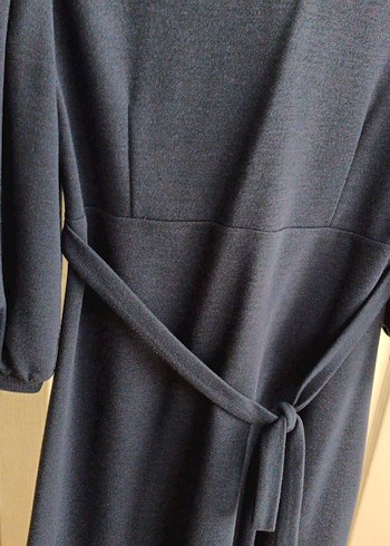 Lacivert V Yakalı Salaş Midi Triko Elbise - Görsel 3