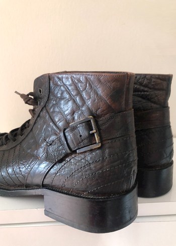 Kahverengi Deri Yılan Desenli Biker Bot - Görsel 3