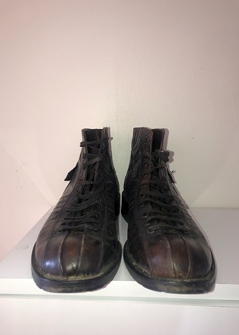 Kahverengi Deri Yılan Desenli Biker Bot - Görsel 2