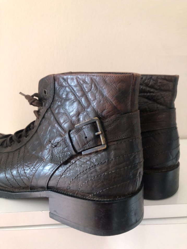 Kahverengi Deri Yılan Desenli Biker Bot - Görsel 3