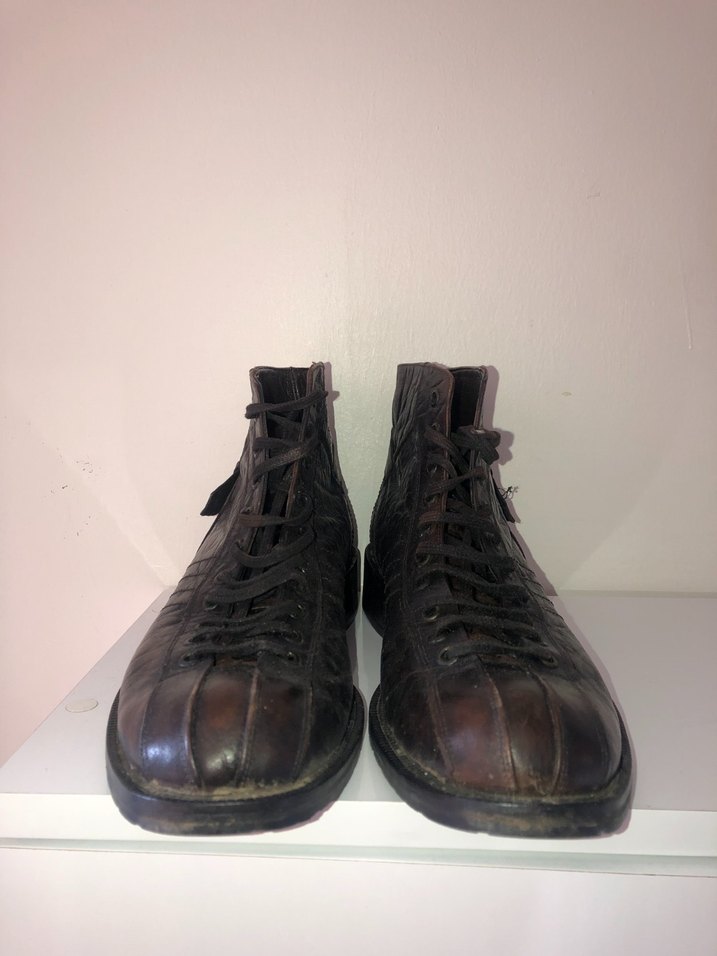 Kahverengi Deri Yılan Desenli Biker Bot - Görsel 2