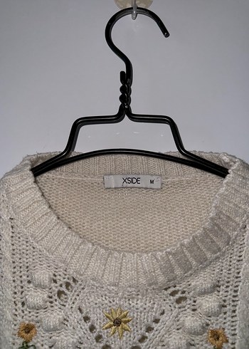 Nakışlı Beyaz Bohem Kadın Kazak - Görsel 3