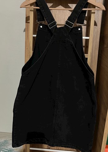 Siyah Askılı Kot Midi Salopet - Görsel 2