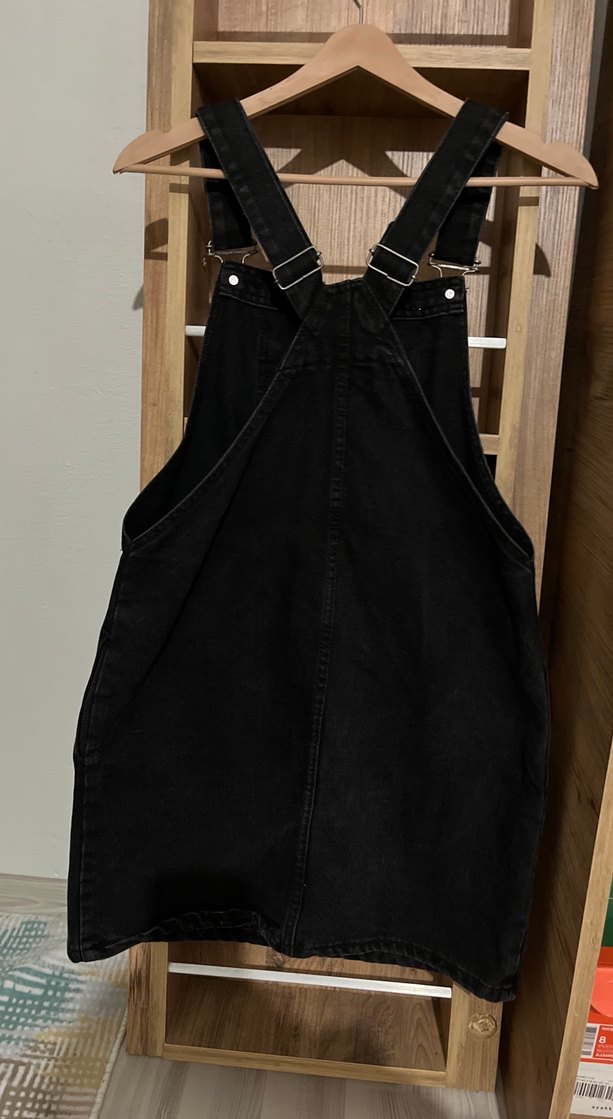 Siyah Askılı Kot Midi Salopet - Görsel 2