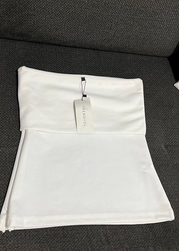 Beyaz Kot Straplez Bluz - Görsel 3