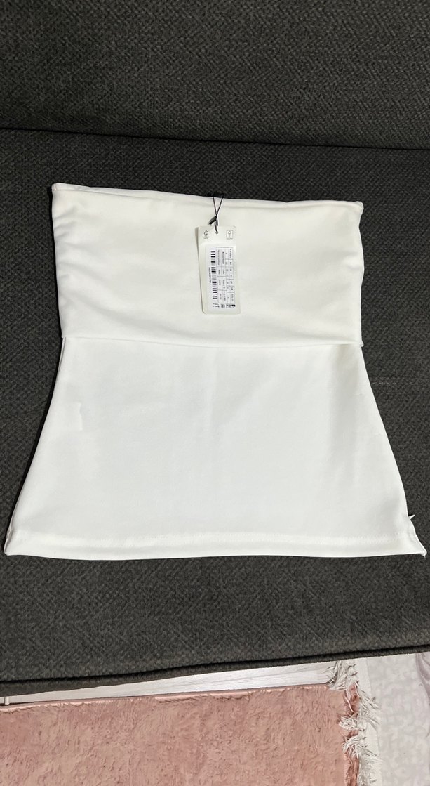 Beyaz Kot Straplez Bluz - Görsel 2