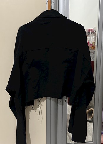 Düğmeli Siyah Salaş Denim Ceket - Görsel 3