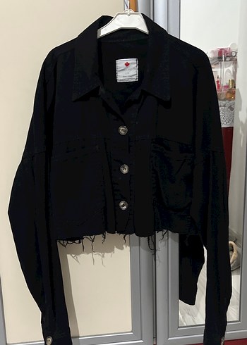 Düğmeli Siyah Salaş Denim Ceket - Görsel 2