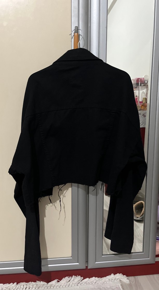 Düğmeli Siyah Salaş Denim Ceket - Görsel 3