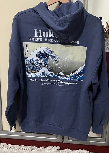 Koyu Mavi Kapüşonlu Baskılı Sweatshirt - Görsel 2