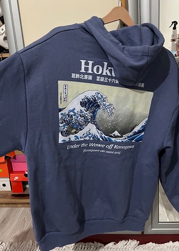 Koyu Mavi Kapüşonlu Baskılı Sweatshirt - Görsel 3