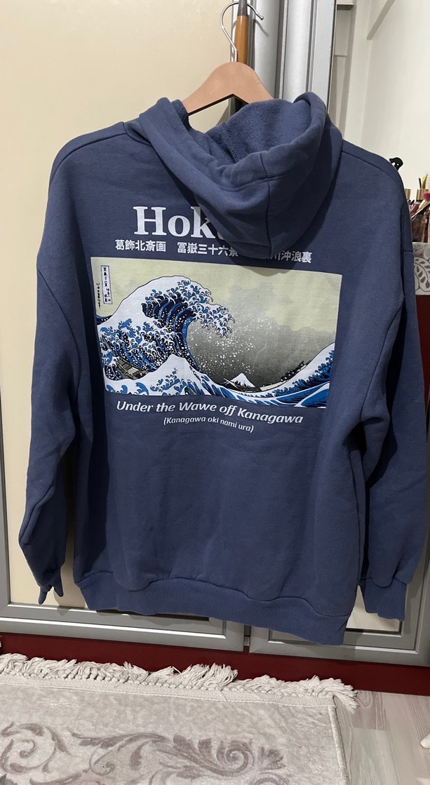 Koyu Mavi Kapüşonlu Baskılı Sweatshirt - Görsel 2