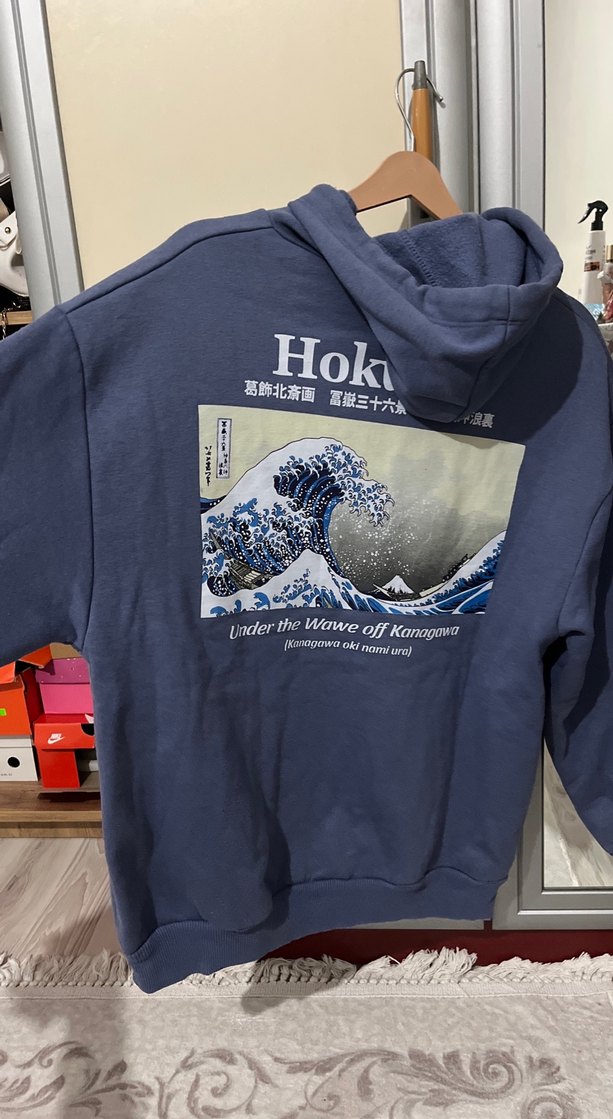 Koyu Mavi Kapüşonlu Baskılı Sweatshirt - Görsel 3