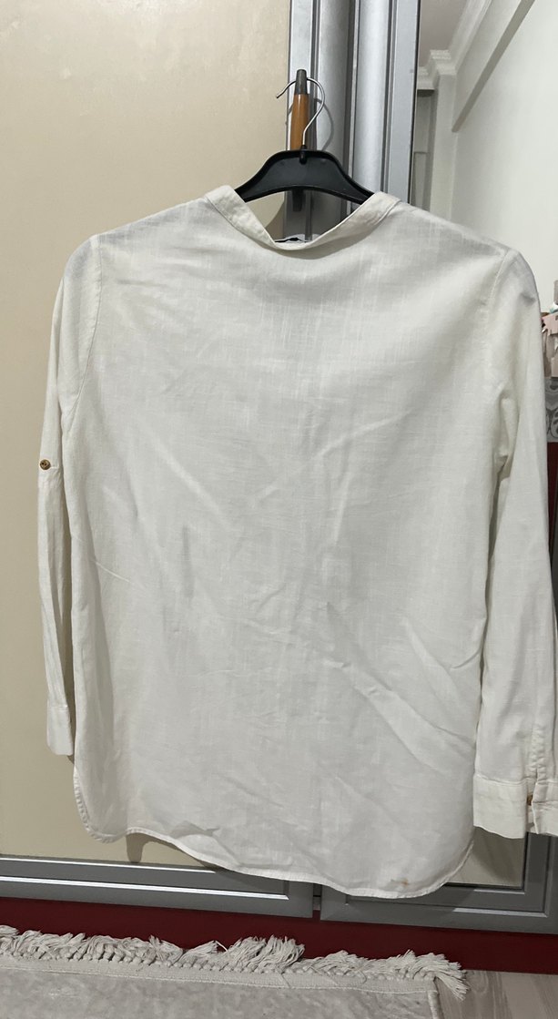 Düğmeli Beyaz Pamuklu Bohem Kadın Gömlek - Görsel 2