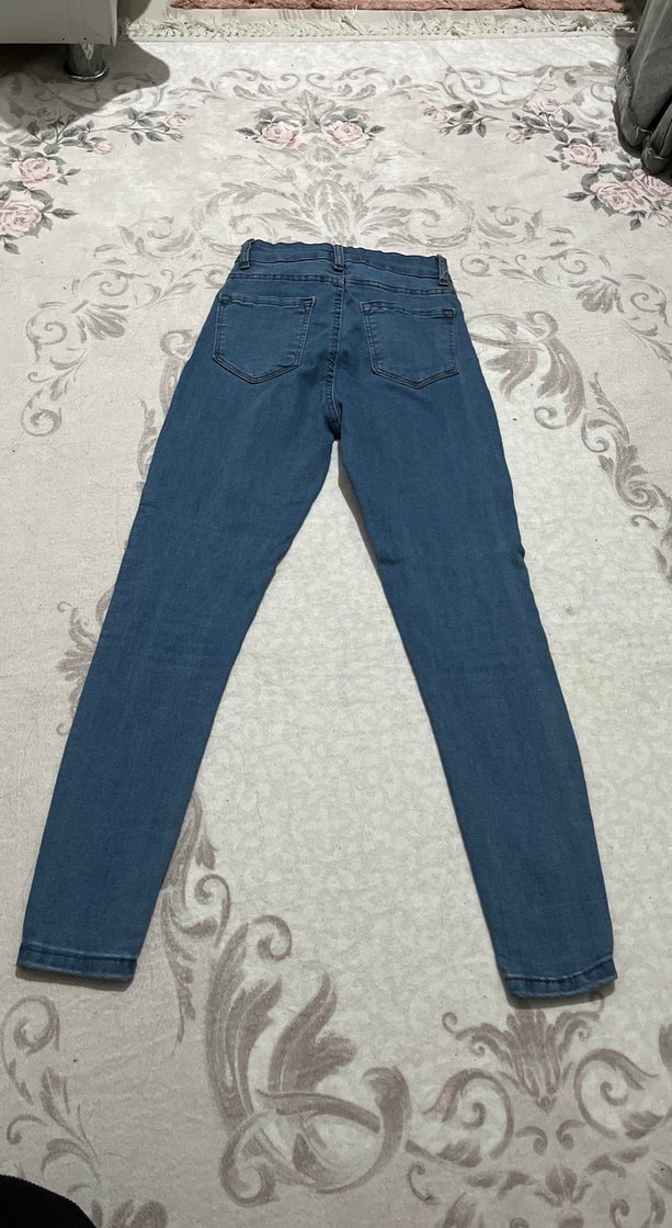 Kadın Elastik Bel Bağcıklı Mavi Skinny Jean - Görsel 2