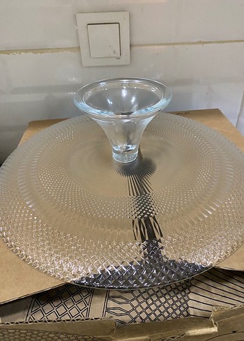 Desenli Cam Kapaklı servis kek  Tabağı - Görsel 9