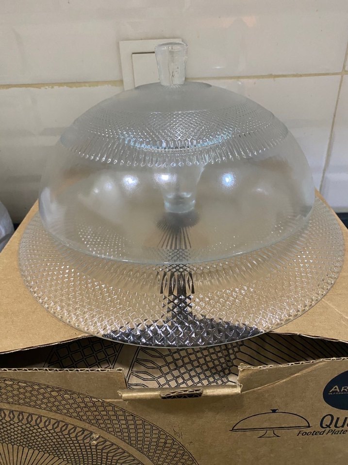 Desenli Cam Kapaklı servis kek  Tabağı - Görsel 4