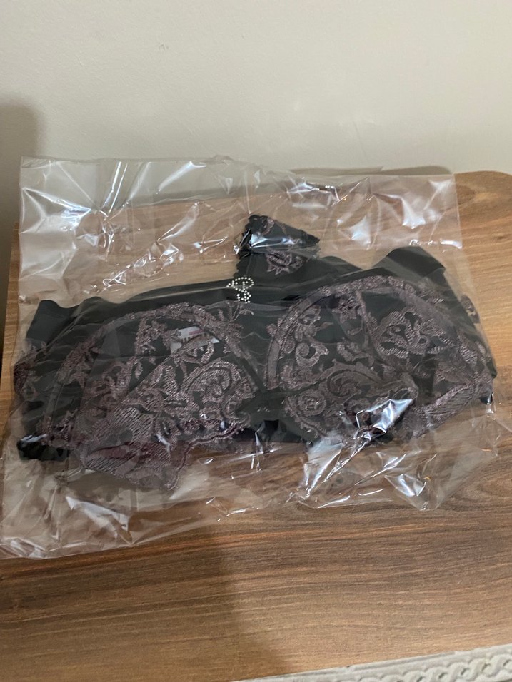 85 B   Bej Nakışlı Gotik Midi Sütyen takım - Görsel 3