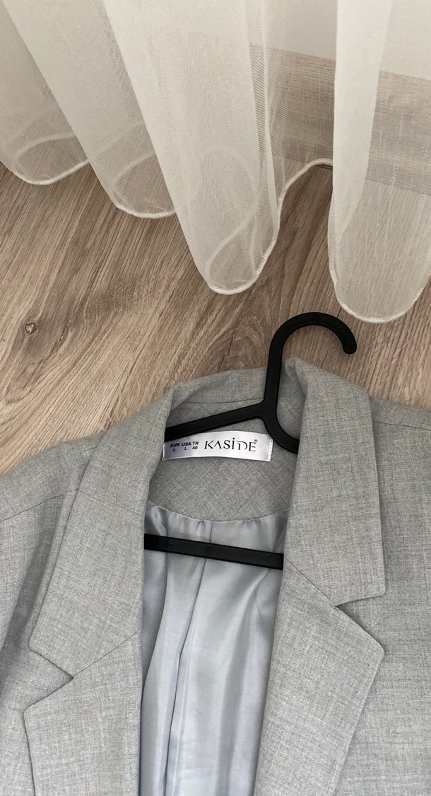 Gri Düğmeli Kadın Blazer Ceket - Görsel 3