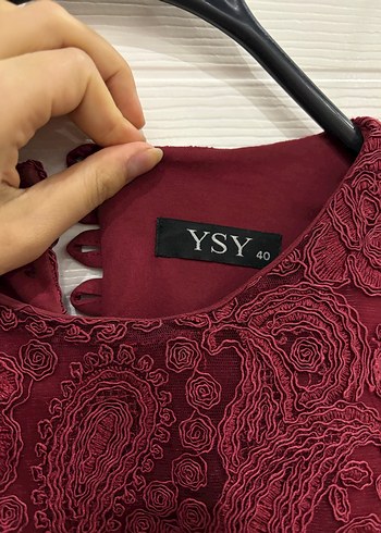 Bordo Dantel Detaylı Uzun Kollu Uzun Elbise - Görsel 5