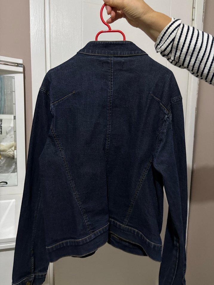 Kadın Koyu Mavi Fermuarlı Denim Ceket - Görsel 2