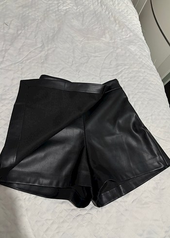 Siyah Deri Mini Şortlu etek - Görsel 3