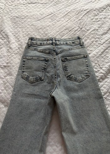 Gri Çizgili Kadın Midi Boy Denim Pantolon - Görsel 4
