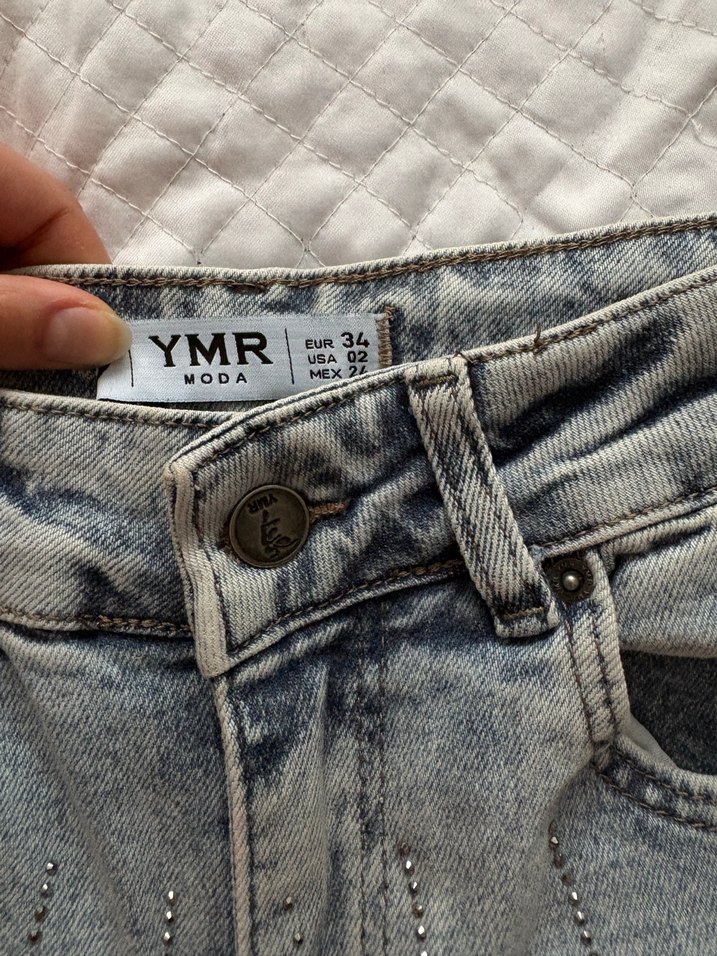 Gri Çizgili Kadın Midi Boy Denim Pantolon - Görsel 3