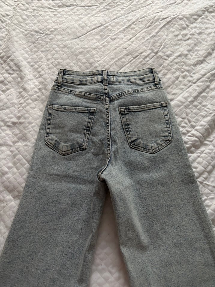 Gri Çizgili Kadın Midi Boy Denim Pantolon - Görsel 4