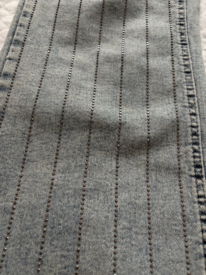 Gri Çizgili Kadın Midi Boy Denim Pantolon - Görsel 2