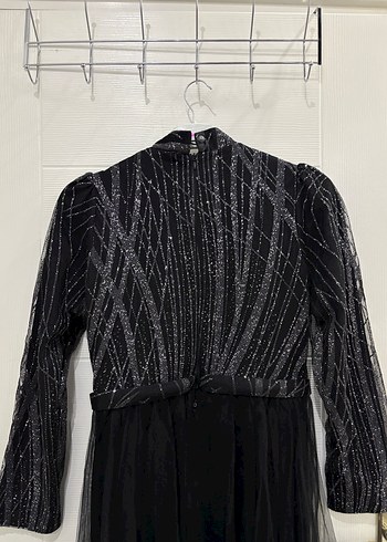 Uzun Kollu Siyah Gotik Abiye Elbise - Görsel 4