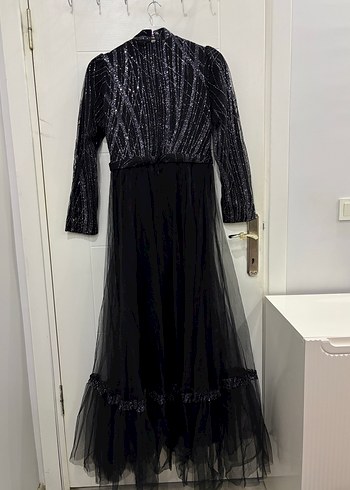 Uzun Kollu Siyah Gotik Abiye Elbise - Görsel 3