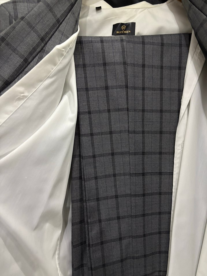 Gri Ekose Desenli Erkek Takım elbise - Görsel 3