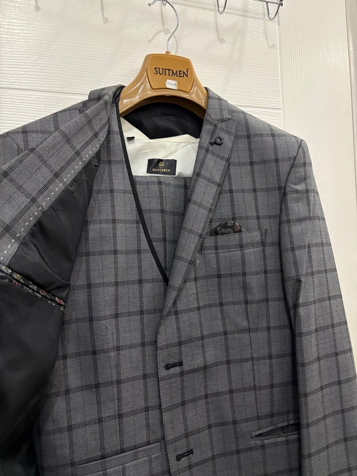 Gri Ekose Desenli Erkek Takım elbise - Görsel 2