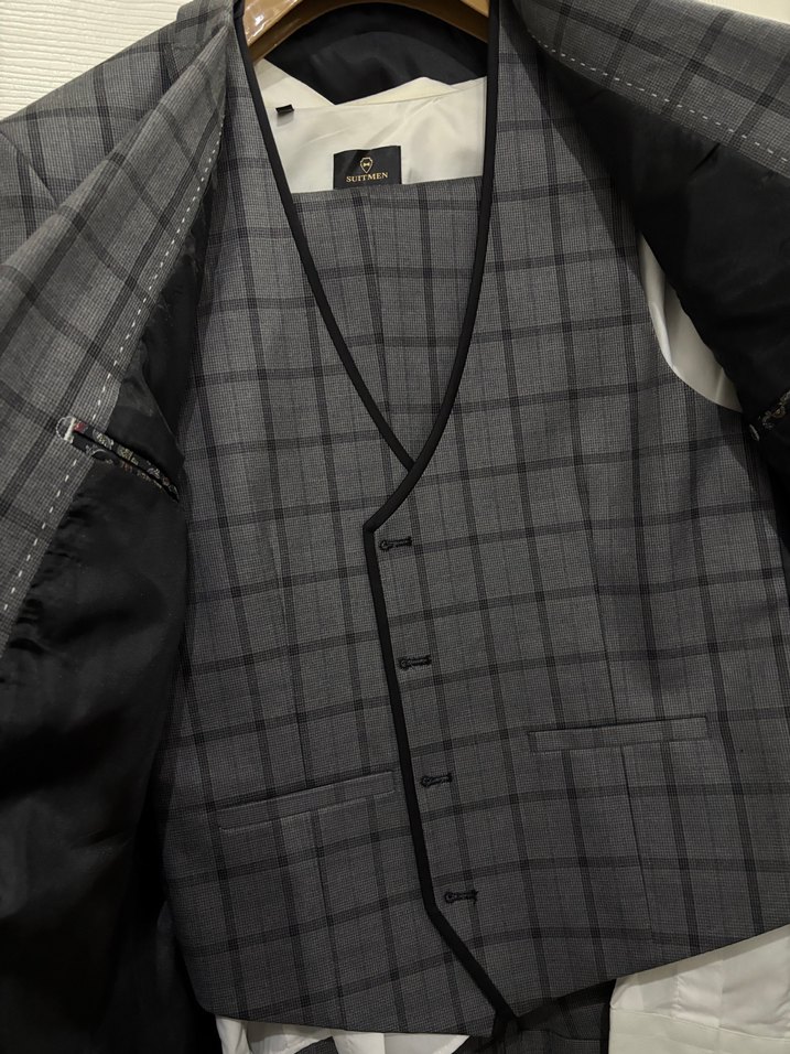 Gri Ekose Desenli Erkek Takım elbise - Görsel 4