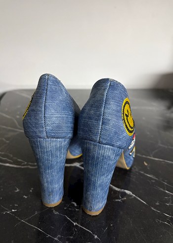 Nakışlı Kot Topuklu Stiletto Kadın Ayakkabı - Görsel 3