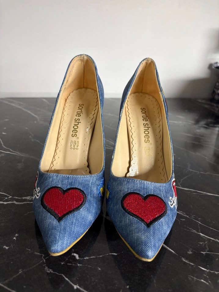 Nakışlı Kot Topuklu Stiletto Kadın Ayakkabı - Görsel 2