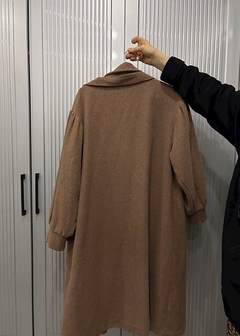 Düğmeli Kahverengi Midi Yün Kadın Kaban - Görsel 3