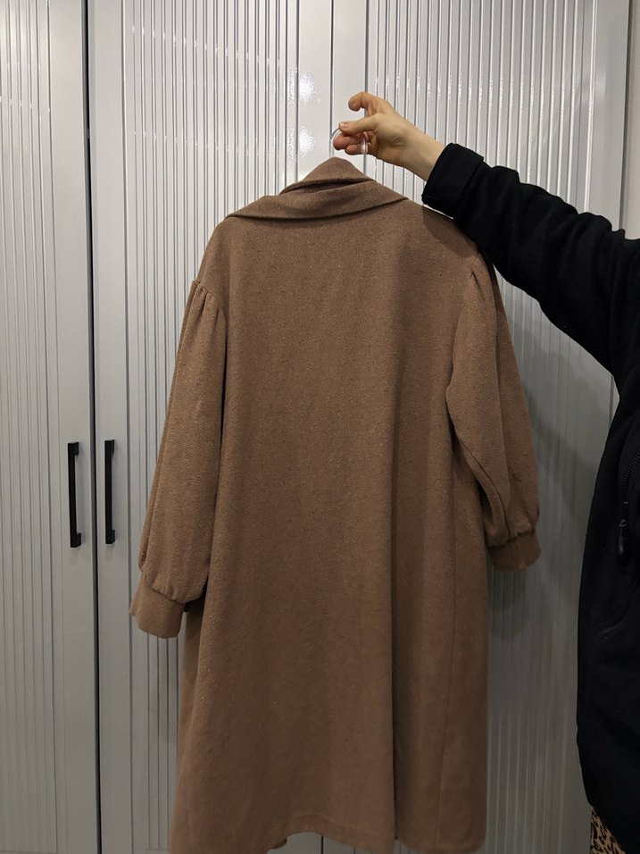 Düğmeli Kahverengi Midi Yün Kadın Kaban - Görsel 3