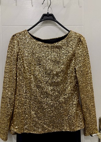 Altın Renk Uzun Kollu Abiye Elbise - Görsel 2