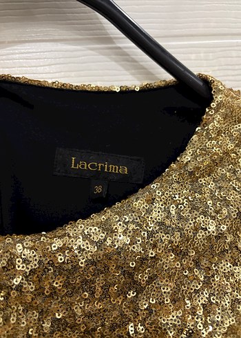 Altın Renk Uzun Kollu Abiye Elbise - Görsel 3