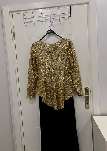 Altın Renk Uzun Kollu Abiye Elbise - Görsel 4