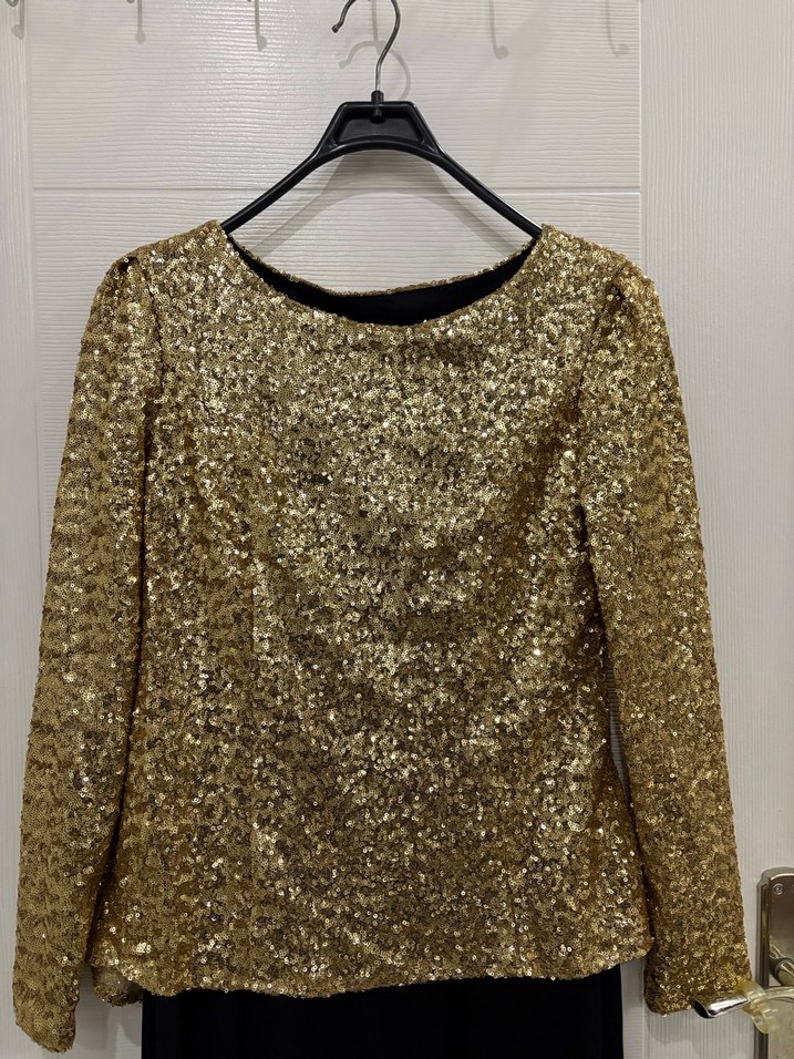 Altın Renk Uzun Kollu Abiye Elbise - Görsel 2