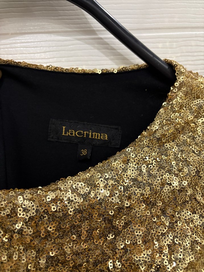 Altın Renk Uzun Kollu Abiye Elbise - Görsel 3