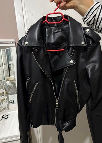 Deri Siyah Biker Ceket Kadın - Görsel 2