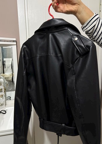 Deri Siyah Biker Ceket Kadın - Görsel 3