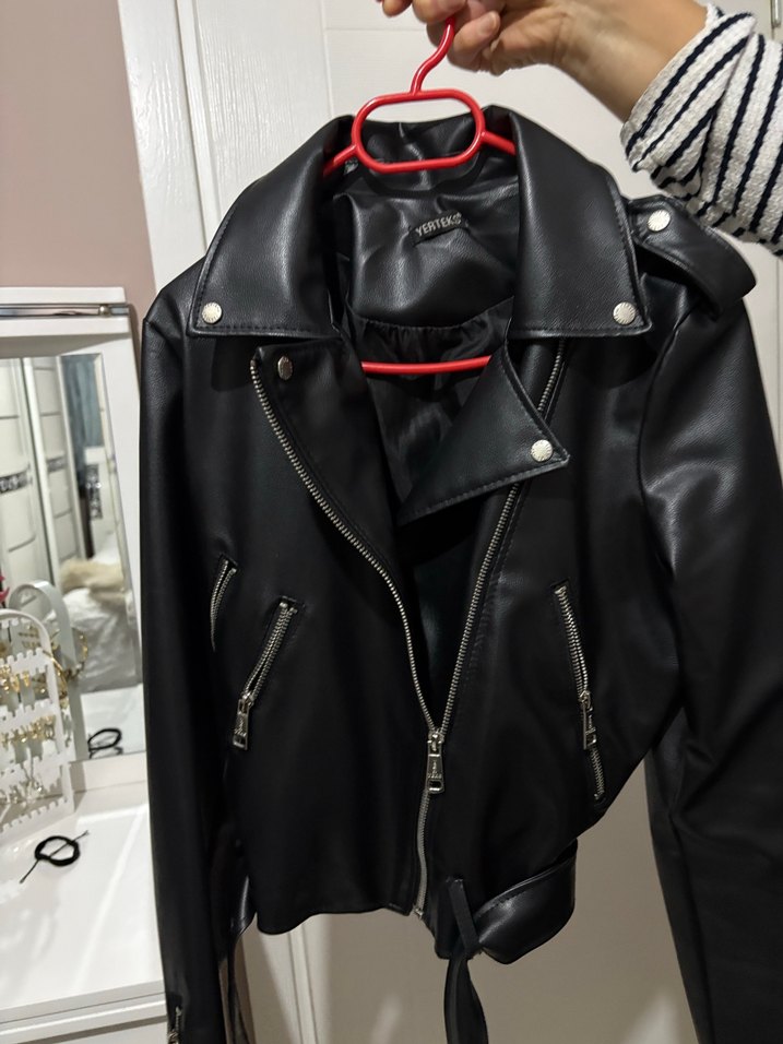 Deri Siyah Biker Ceket Kadın - Görsel 2