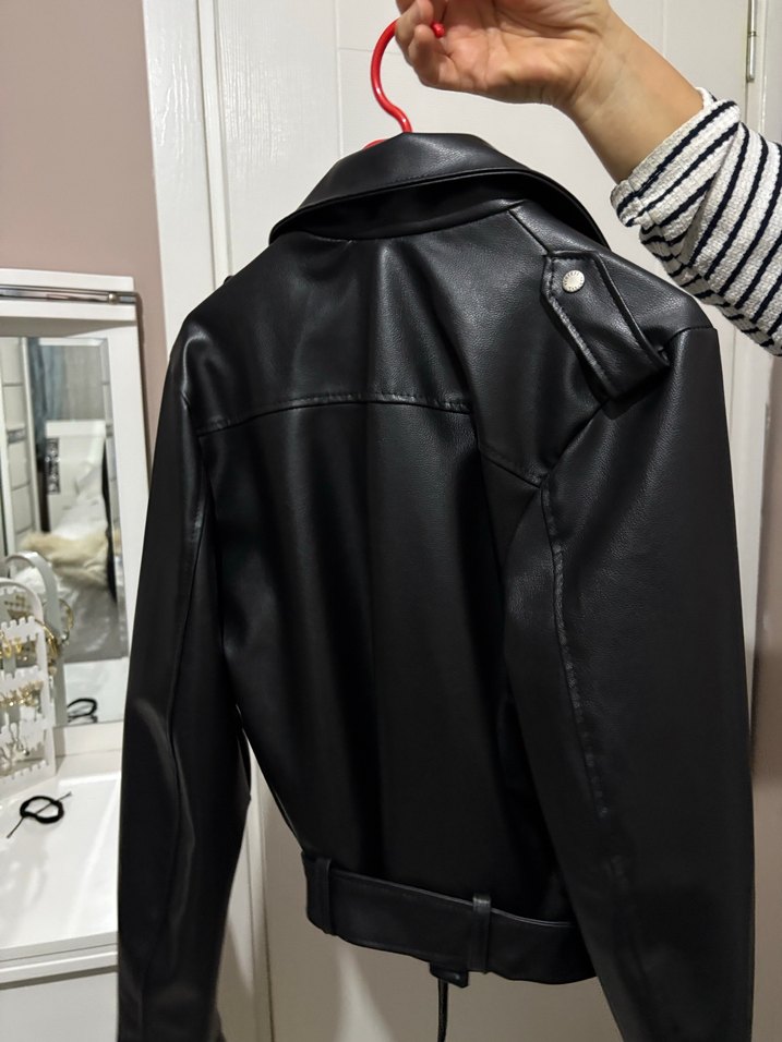 Deri Siyah Biker Ceket Kadın - Görsel 3