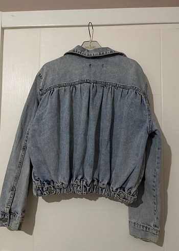 Kadın Gri Mavi Denim Ceket Düğmeli - Görsel 3