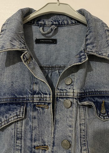 Kadın Gri Mavi Denim Ceket Düğmeli - Görsel 2